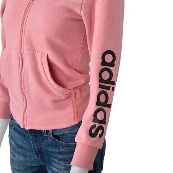 Adidas Full Zip Hoodie Sweatshirt Coral Pink Size Kids Medium - Picture 2 of 5